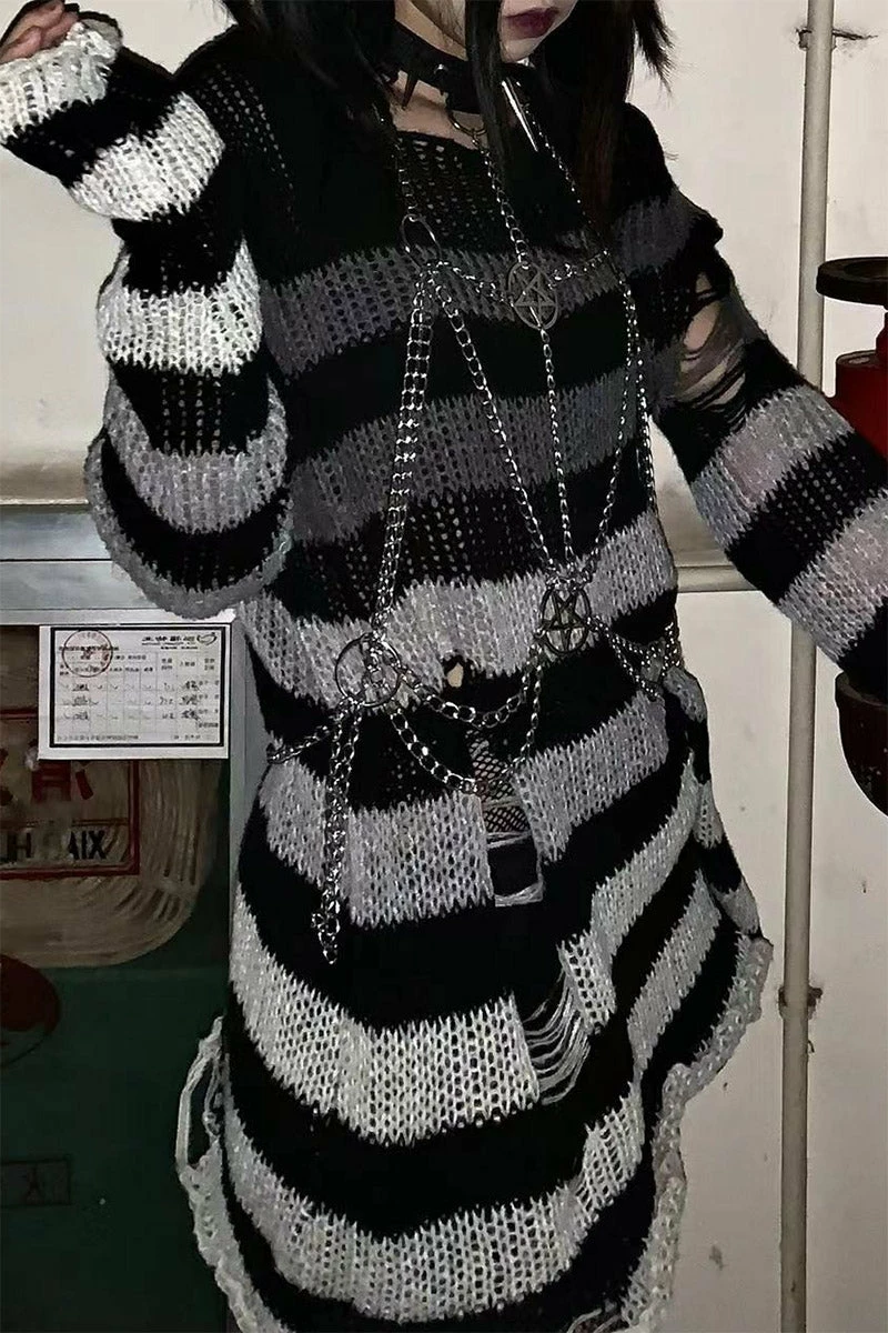 Catalyst Gradient Gray Striped Distressed Sweater 9 Catalyst Gradient Gray Striped Distressed Sweater - Image 7