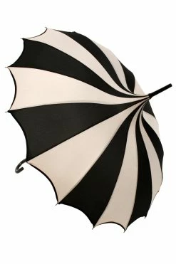 VampireFreaks Batwing Pagoda Umbrella [BLACK/WHITE STRIPED] -AKUMU INK shop white umbrella