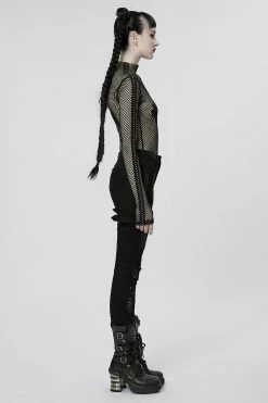 PUNK RAVE Club Creature Fishnet Top [BLACK] -AKUMU INK shop woemns punk extra small fishnet top