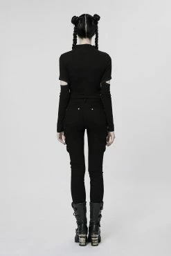 PUNK RAVE Doll Stitches Hollow-Out Top[BLACK] -AKUMU INK shop womens goth clubbing top