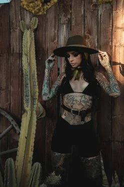 LIVELY GHOSTS Veiled Hat [OLIVE GREEN] -AKUMU INK shop womens goth cowboy hat
