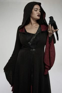 PUNK RAVE Cottagecore Creature Cloak [BLACK/RED] -AKUMU INK shop womens gothic cosplay witch cloak