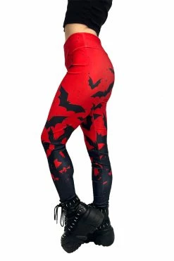 VampireFreaks Bite Me Vampire Bat Leggings [RED/BLACK] -AKUMU INK shop womens gothic high waist bat leggings