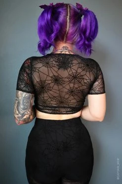 FOREST INK Spiderweb Mesh Front Tie Top -AKUMU INK shop womens gothic mesh top