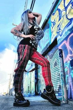 TRIPP NYC Tripp Split Leg Bondage Pants [Red/Black Plaid] -AKUMU INK shop womens gothic tripp pants