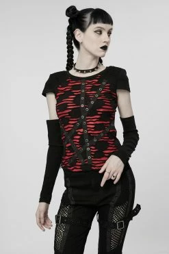 PUNK RAVE Barbie Blood Top Set [BLACK/RED] -AKUMU INK shop womens grunge emo shirt