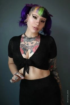 FOREST INK Spiderweb Mesh Front Tie Top -AKUMU INK shop womens rockabilly crop top