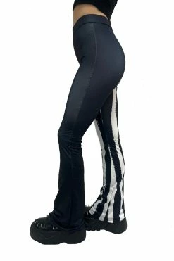 VampireFreaks Wednesday Striped Flares [BLACK/WHITE] -AKUMU INK shop womens split leg leggings