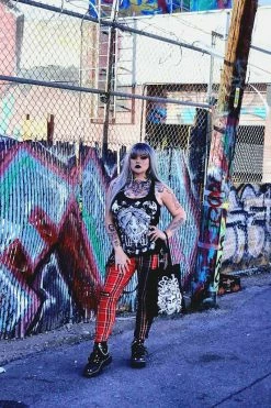 TRIPP NYC Tripp Split Leg Bondage Pants [Red/Black Plaid] -AKUMU INK shop womens street goth outfit